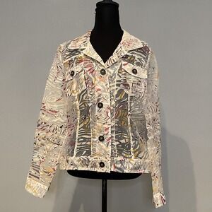 Sheer Peck & Peck Collection Jacket | Abstract Print Button-Up Coat | Size Med‎